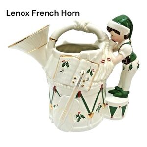 Lenox Santa’s Holiday Toy Shop French Horn Pitcher Elf Teapot with Gold Accents